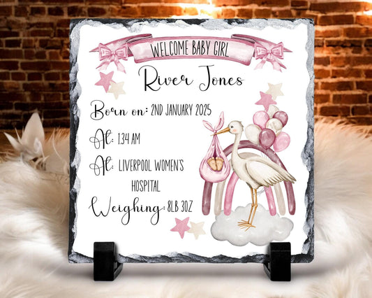 Personalised New Baby Boy - Baby Girl Slate with Stand