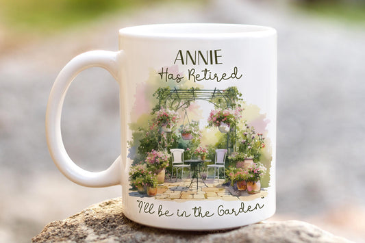 Personalised Garden Themed Ceramic Retirement Mug for her