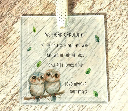 Best Friend Hanging Square Glass Gift Ornament