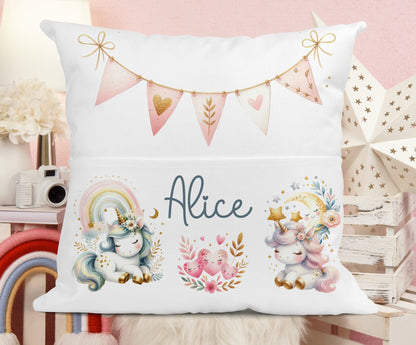 Personalised Linen Unicorn Book Pocket Cushion