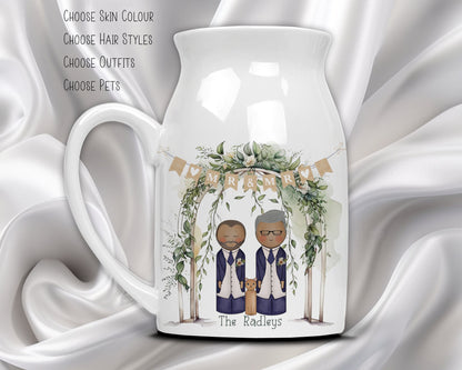 Customisable Peg People Wedding Vase for Mr and Mr, Mrs and Mrs, Mr and Mr - Ceramic Vase with handle - Unique Wedding Gift - Personalised
