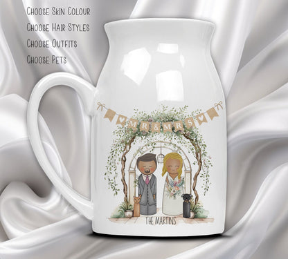 Customisable Peg People Wedding Vase for Mr and Mr, Mrs and Mrs, Mr and Mr - Ceramic Vase with handle - Unique Wedding Gift - Personalised