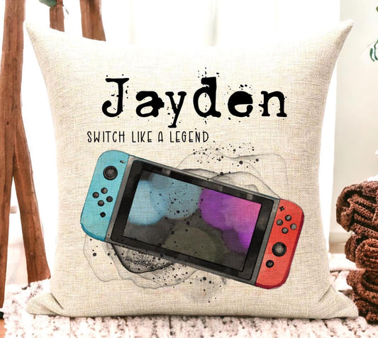 Personalised Nintendo Switch Gaming Cushion - Birthday gift for boys - Gaming Gift - Cushion and Cover - 40 x 40 cm - Switch Gamer