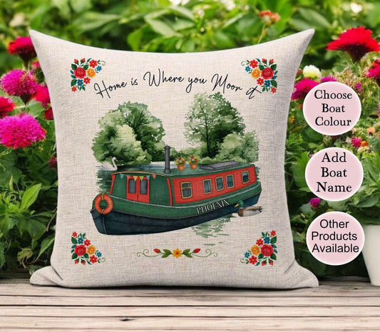 Gifts for Narrowboat Owners - Canal Barge Decor - Personalised Customised - Cushion, Bag, mugs, Pennant - Choose Colour and Boat Name