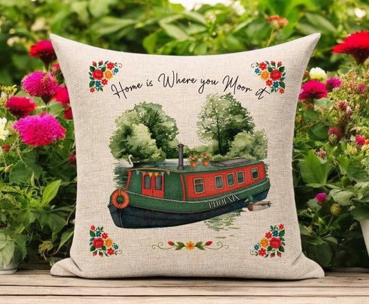 Gifts for Narrowboat Owners - Canal Barge Decor - Personalised Customised - Cushion, Bag, mugs, Pennant - Choose Colour and Boat Name