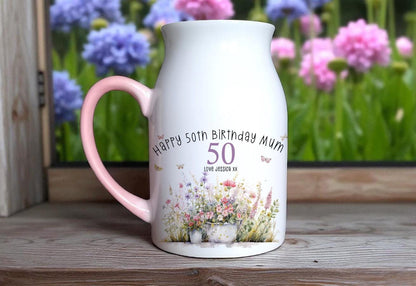 Personalised Small Birthday Vase – Custom Age & Name | Milestone Birthday Gift for Mum, Nan, Grandma, Nanny, Friend | Floral Keepsake Vase