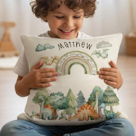 Personalised Dinosaur Book Pocket Cushion | Custom Name Cushion | Kids Reading Gift - Cute Dinosaurs - Boys Dino Pillow - Storybook Cushion