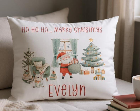 Personalised Children's Christmas Pillowcase with Sweet Santa Delivering Gifts - Children's Christmas Eve Gift - Add child's Name