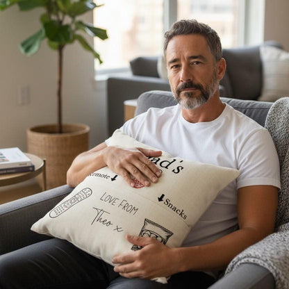 Personalised Reserved for Dad Pocket Cushion - Remote and Snacks - Gift from Kids - Linen Cushion and Cover - Fathers Day Gift