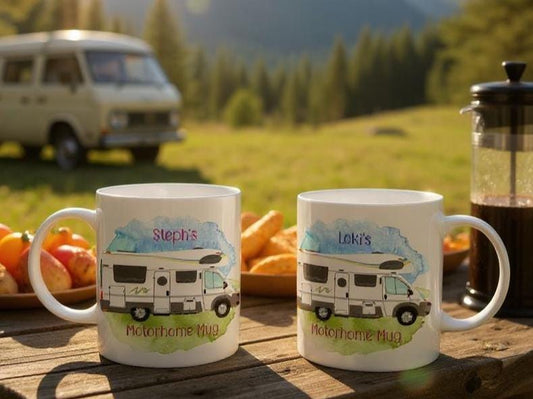 Personalised Ceramic - Motorhome Mug – Custom Campervan Gift for Travel Lovers - Couples Travel Gift - Camping and Travel Gift - His & Hers