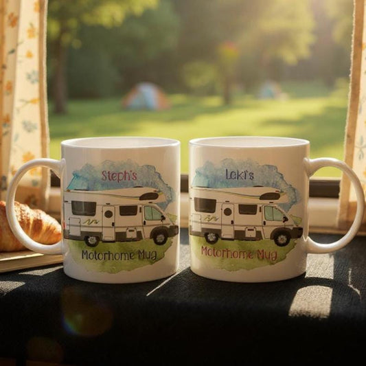 Personalised Ceramic - Motorhome Mug – Custom Campervan Gift for Travel Lovers - Couples Travel Gift - Camping and Travel Gift - His & Hers