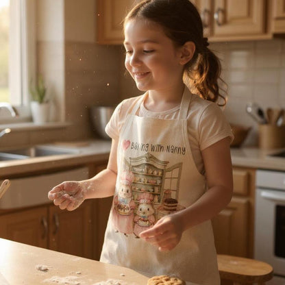 I Love Baking with Nanny/Mum/Grandma Apron – Whimsical Hedgehog Linen Baking Apron, Nanny & Grandchild Gift, Cute Apron - Baking Together