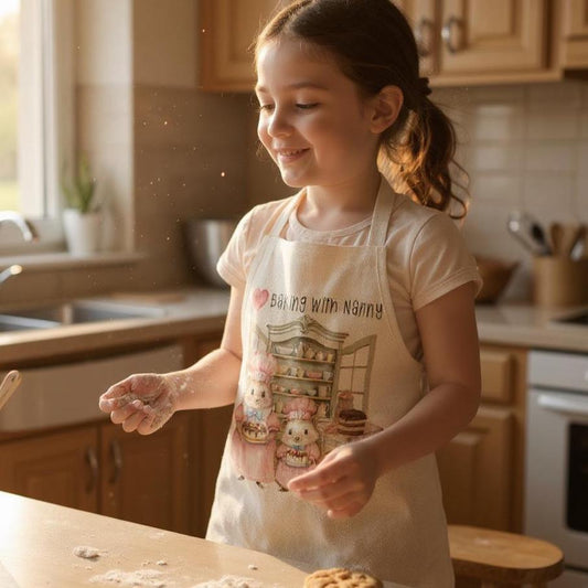 I Love Baking with Nanny/Mum/Grandma Apron – Whimsical Hedgehog Linen Baking Apron, Nanny & Grandchild Gift, Cute Apron - Baking Together