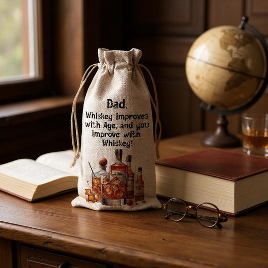 Personalised Hessian Drawstring Whiskey Themed Bottle Bag - Whiskey Presentation Bag - For Dad - For Him - For Brother - Whiskey Gift Bag