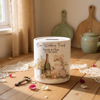 Personalised Ceramic 110z Wedding Fund Money Box with Gift Box - Gifts for engaged couple - Getting Married Gift - Mr and Mrs - With stopper