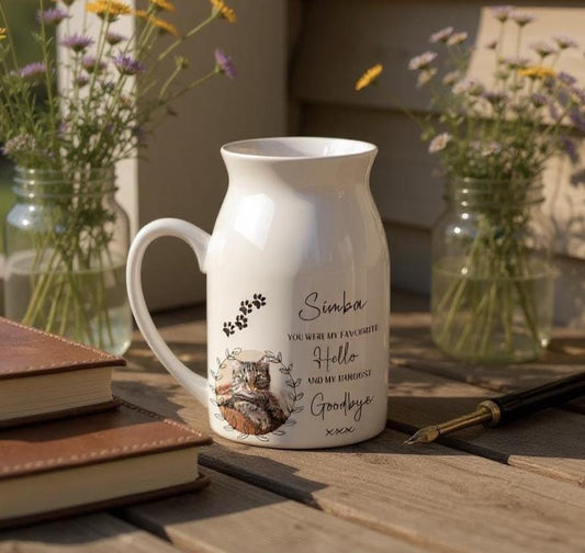 Ceramic Cat Memorial Vase with Personalised Photo, and Name - Gift for Loss of Cat - Printed Both Sides - Thoughtful Pet Loss Gift