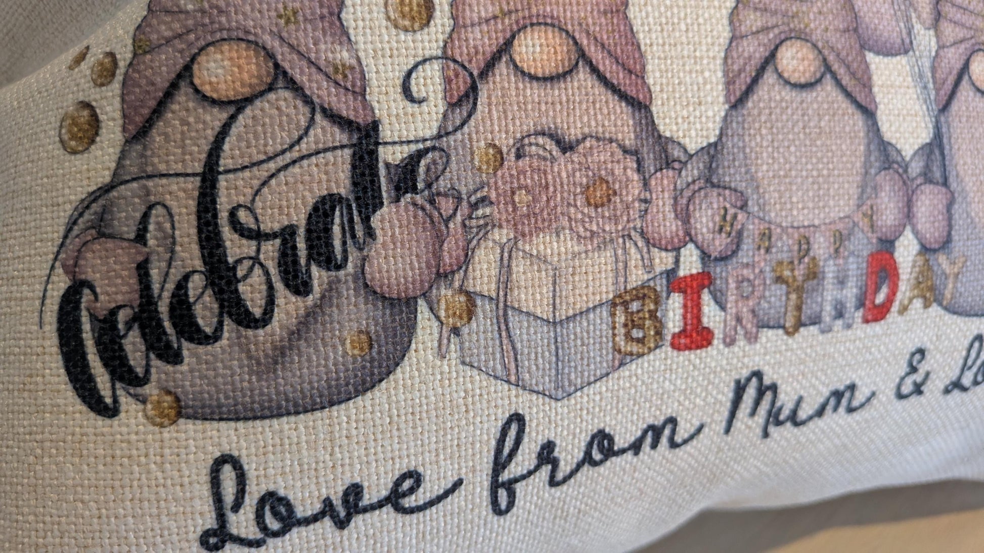 Personalised 18th Birthday Girl Plush Linen Cushion with Pink and Gold Gonk Design and Birth Stats - Gifts for 18th Birthday Girl