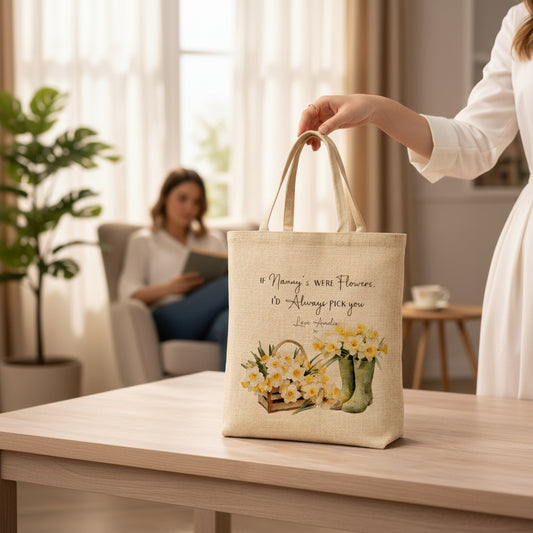 Personalised Nanny Tote Bag – “If Nanny Were Flowers, I’d Always Pick You” – Floral Gift for Nanny - Daffodils - Mother's Day