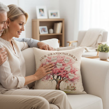 Personalised 'Our Grandchildren' Linen Cushion Gift for Grandparents