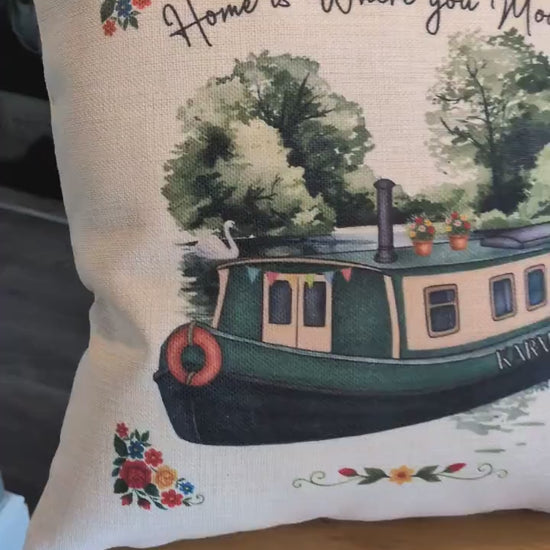 Gifts for Narrowboat Owners - Canal Barge Decor - Personalised Customised - Cushion, Bag, mugs, Pennant - Choose Colour and Boat Name