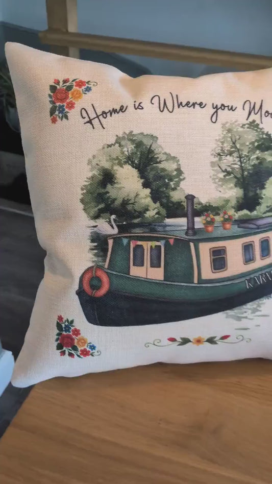 Gifts for Narrowboat Owners - Canal Barge Decor - Personalised Customised - Cushion, Bag, mugs, Pennant - Choose Colour and Boat Name