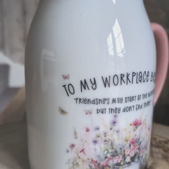 Personalised Ceramic Jug Vase – “To my Workplace Bestie” – Floral Vase Gift for Co-worker,  Birthday, Work Friend Gift -