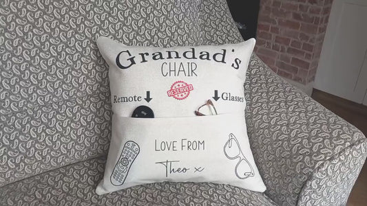 Personalised Reserved for Dad Pocket Cushion - Remote and Snacks - Gift from Kids  - Linen Cushion and Cover - Fathers Day Gift