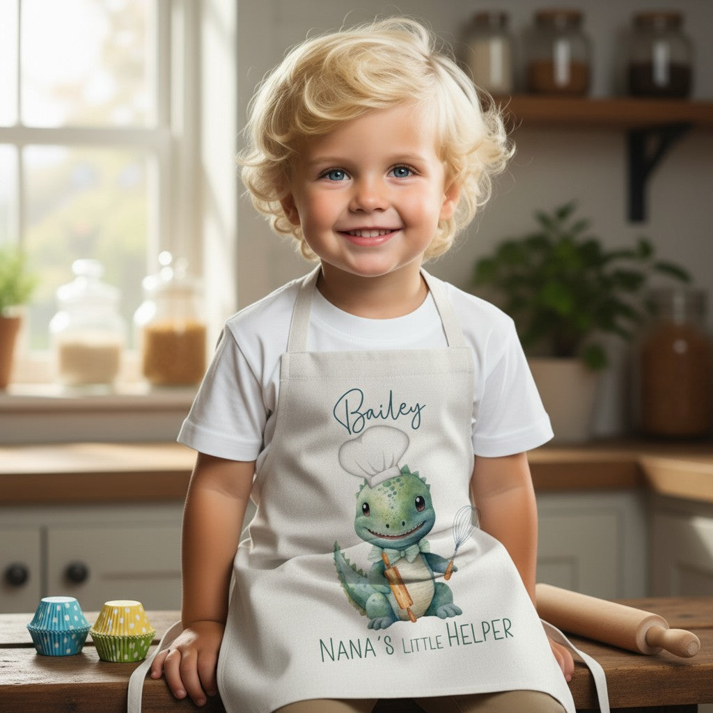 Boy's Personalised Dinosaur Apron - Nana's / Grandma's / Mum's Little Helper