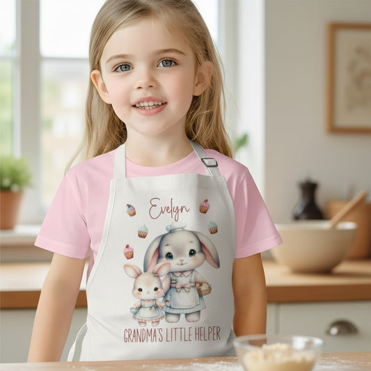 Personalised Linen Kids Apron with a Bunny Theme– “Grandma’s Little Helper”  Custom Name Baking Apron for Children