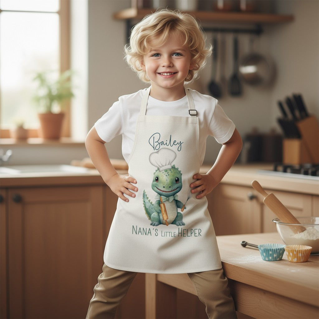 Boy's Personalised Dinosaur Apron - Nana's / Grandma's / Mum's Little Helper