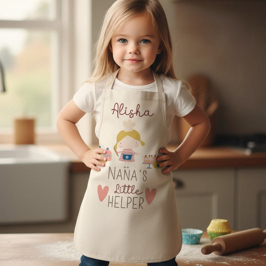 Personalised Girl's Linen Apron - Nana's Little Helper