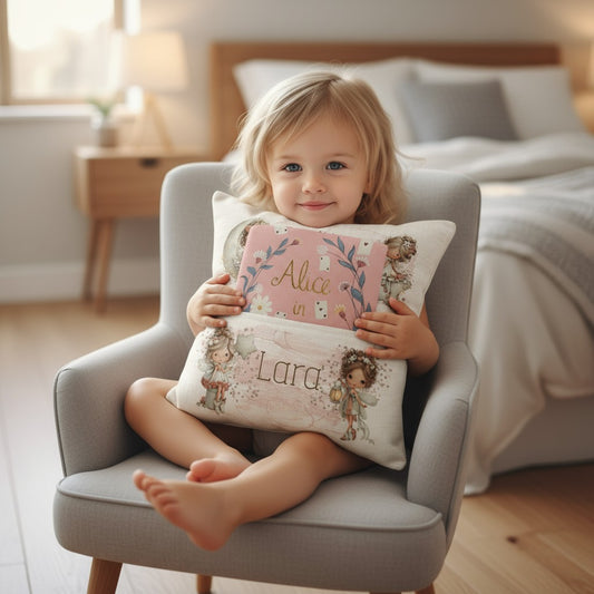 Personalised Girl's Fairy Bedtime Story Book Pocket Cushion
